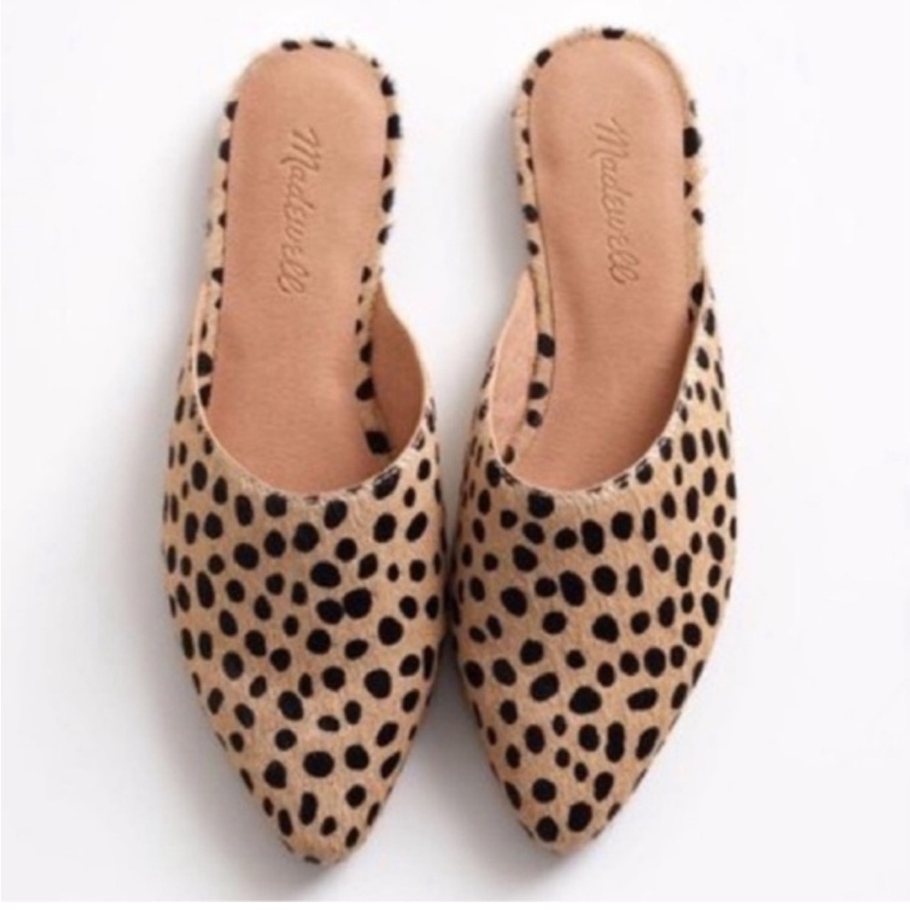 Madewell Spotted Tan and Black Mules